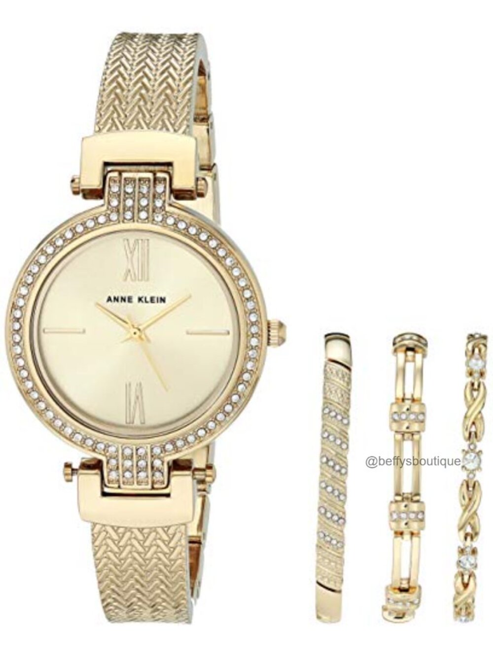 Women's Crystal Accented Gold-Tone Watch and Bracelet Set